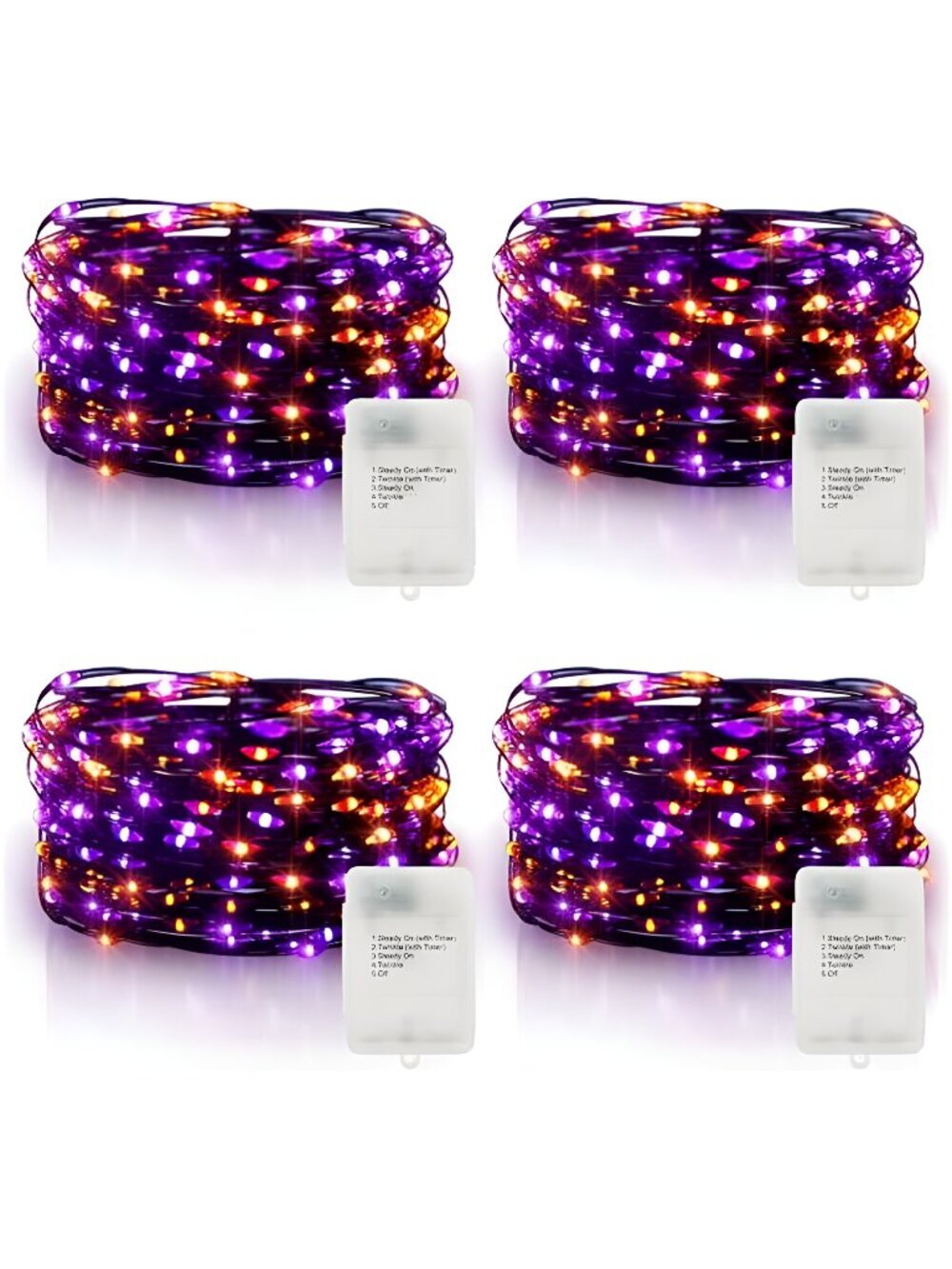 Purple Orange Halloween Timer Fairy Lights Battery Operated 4 Pack 16.4Ft 50 led